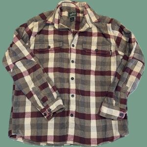 Burgundy and grey plaid flannel shirt